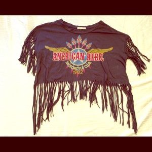 Gray Fringe T Shirt Motorcyle Boho Festival Gypsy